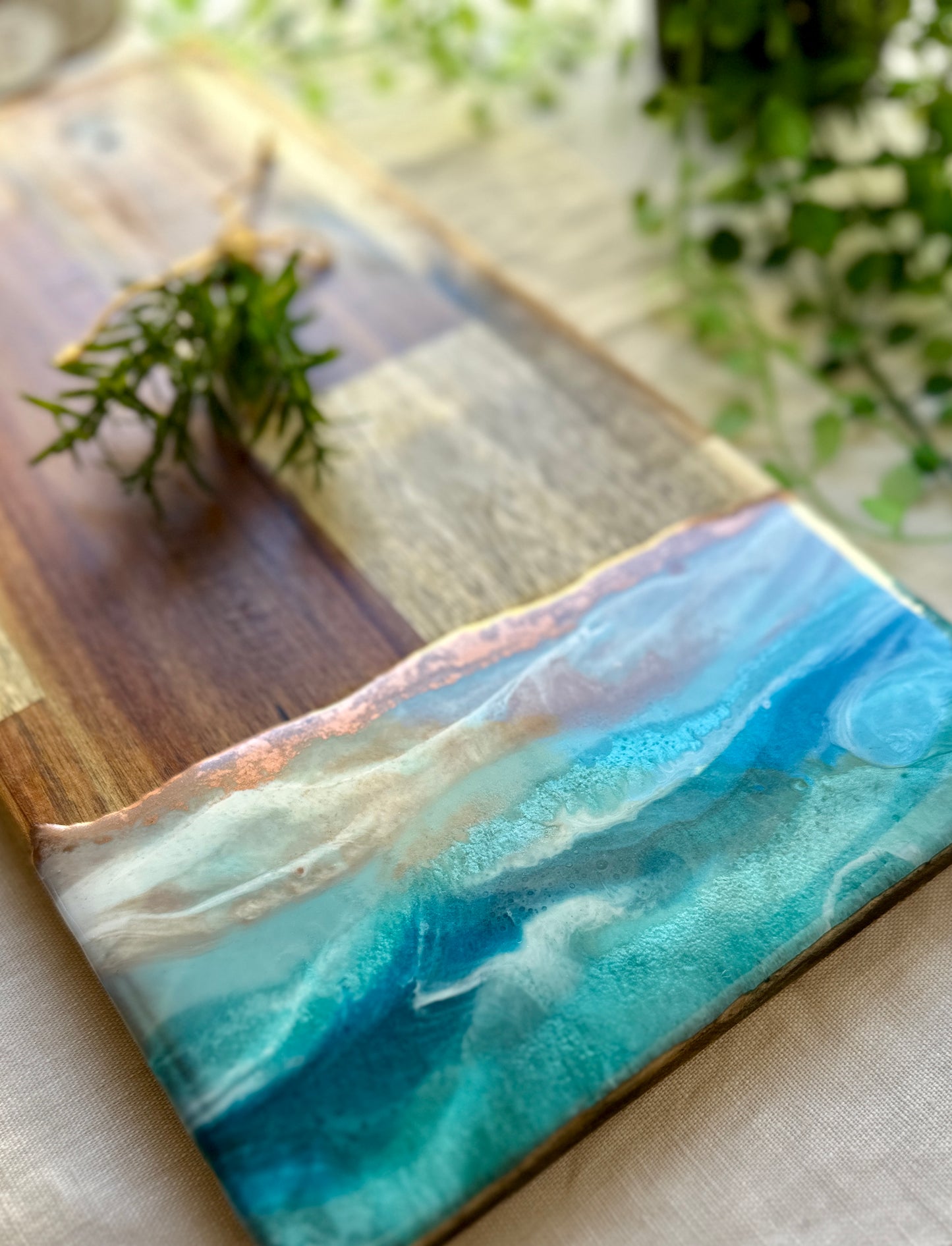 SERVING BOARD - ocean blues with copper sand