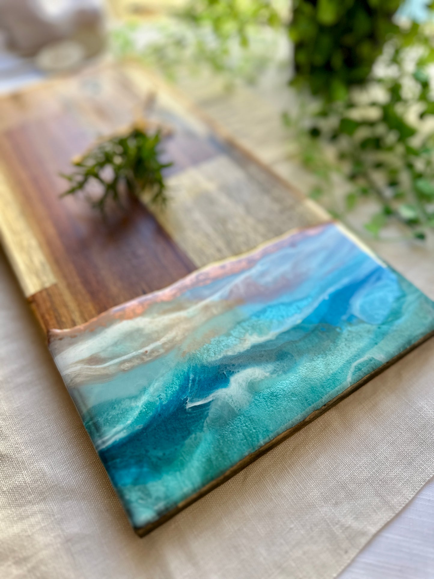 SERVING BOARD - ocean blues with copper sand