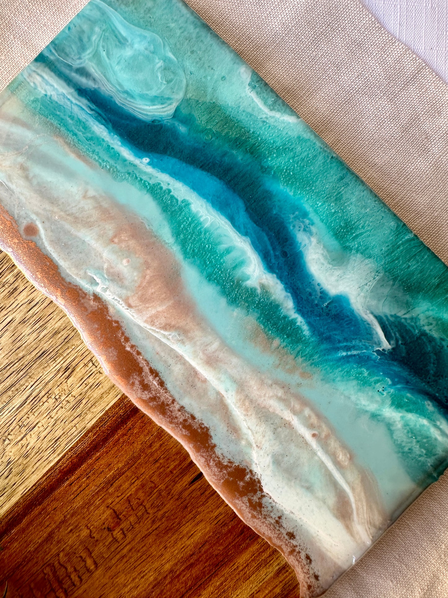SERVING BOARD - ocean blues with copper sand