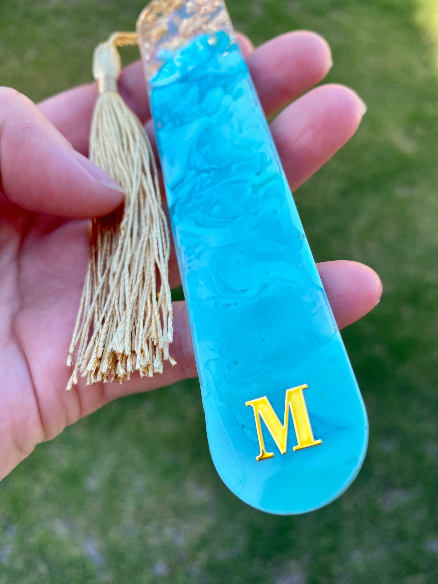 BOOKMARK - created in seafoam resin with gold flakes