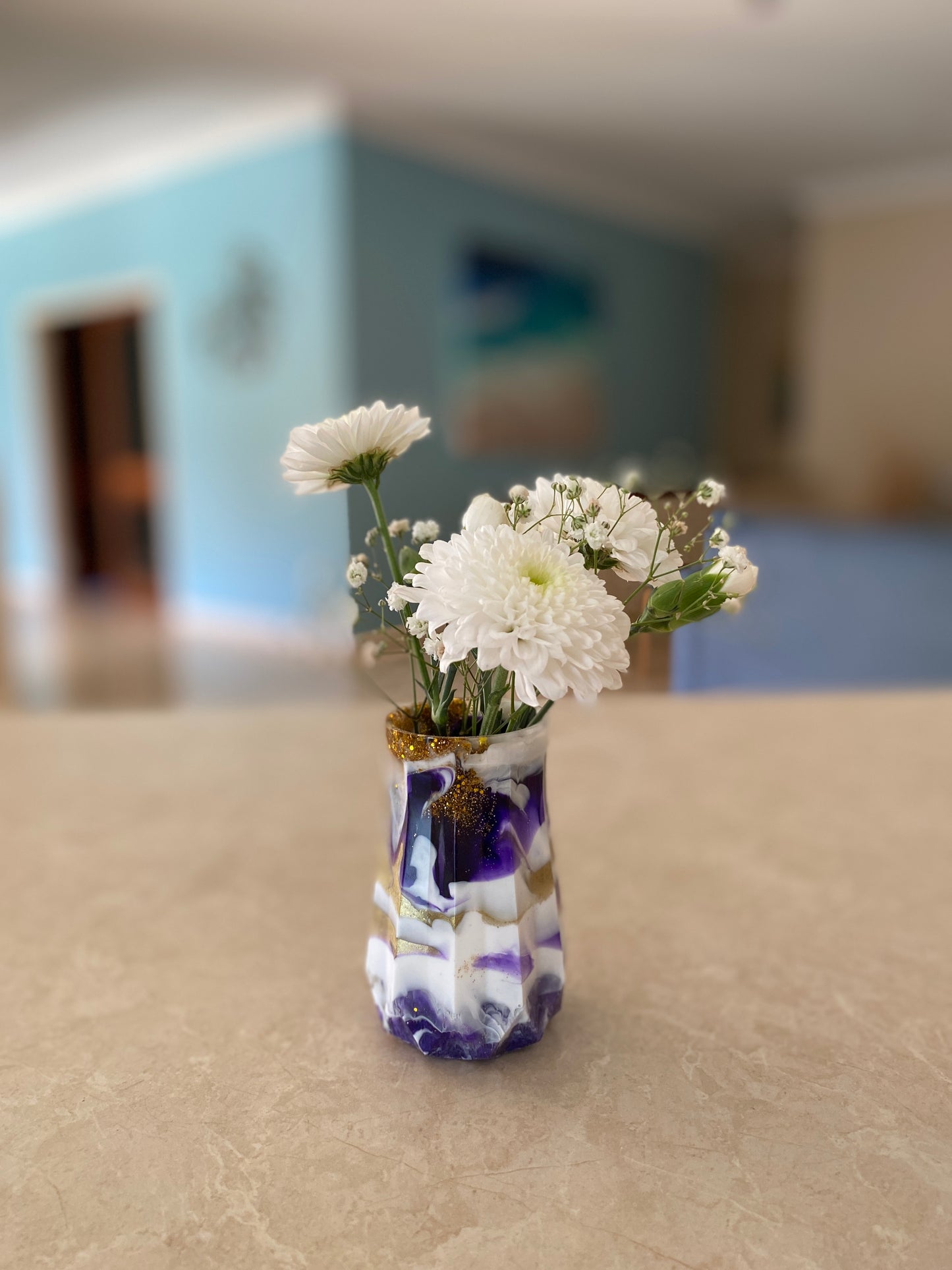 RESIN VASE - purple and gold
