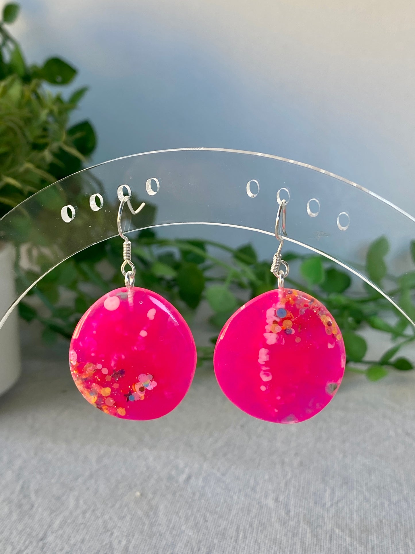 Resin earrings - hot pink dangles - READY TO POST