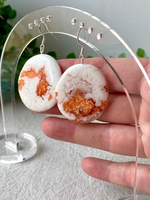 Resin earrings - white with copper flakes - READY TO POST