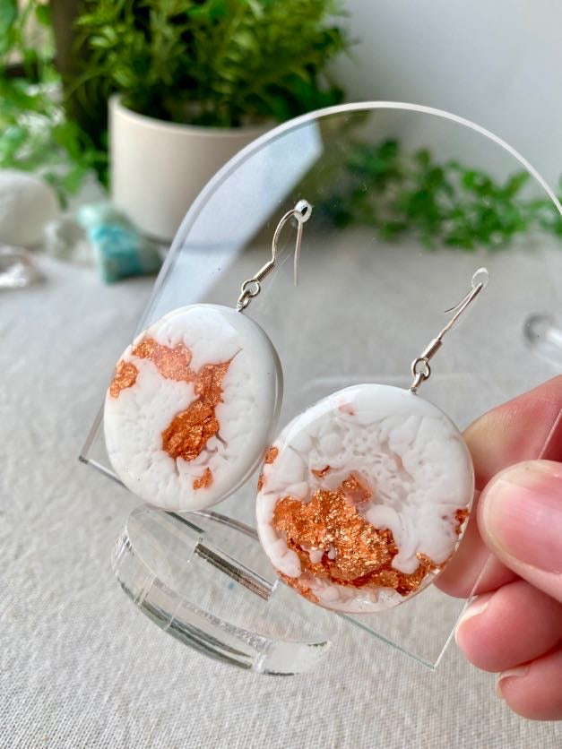Resin earrings - white with copper flakes - READY TO POST