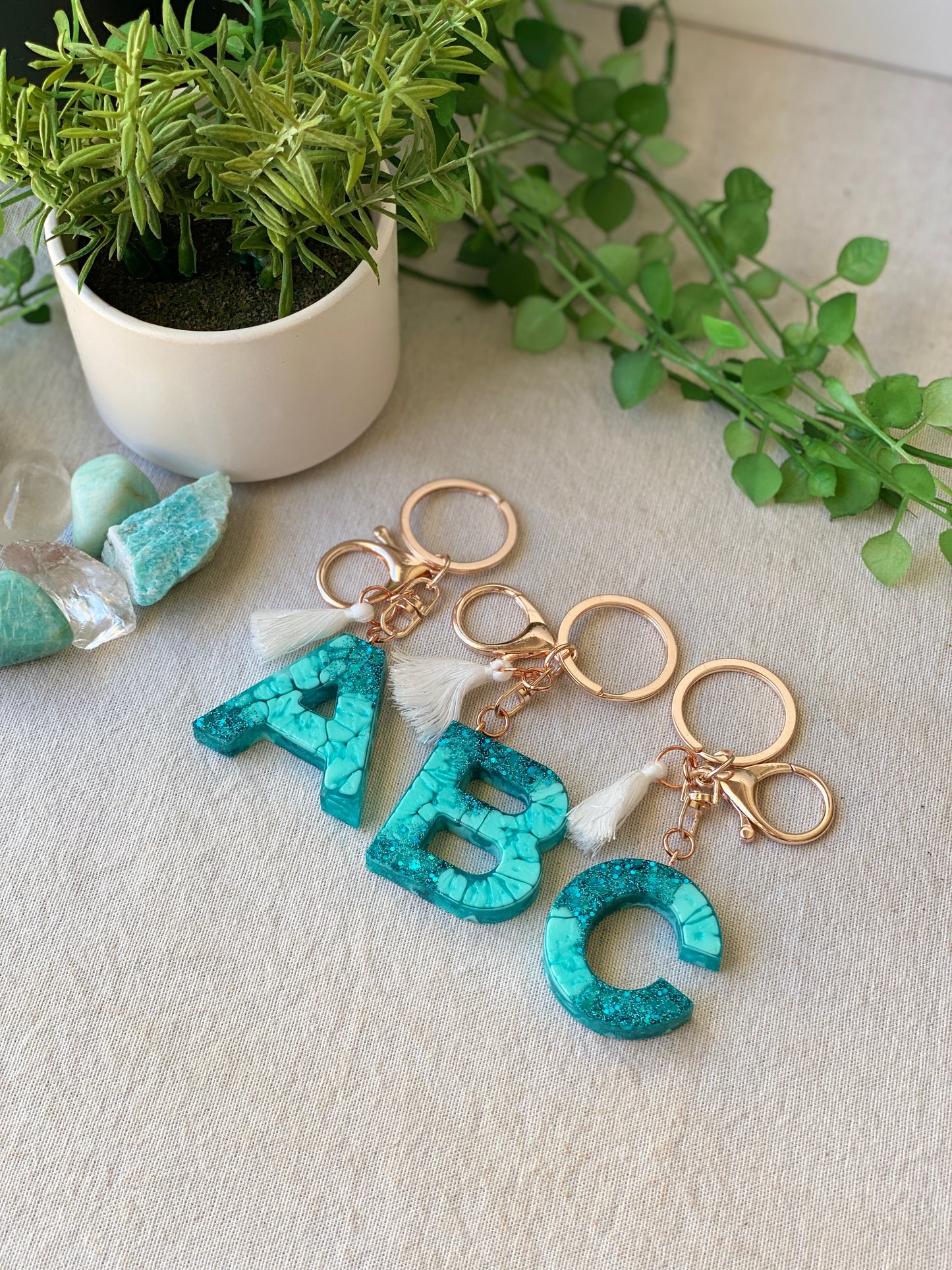 LOVE LETTERS - alphabet keyrings - TEAL