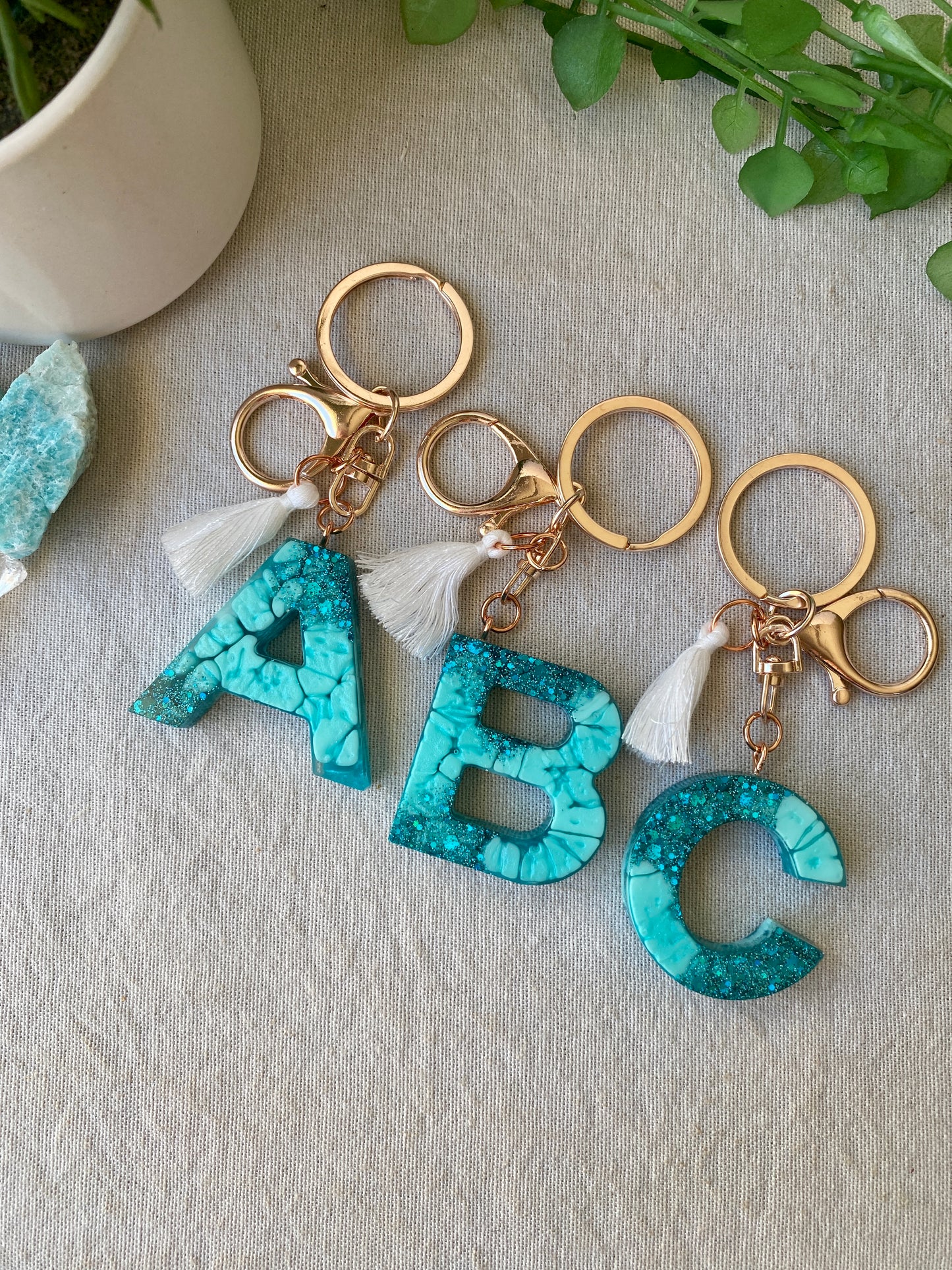 LOVE LETTERS - alphabet keyrings - TEAL