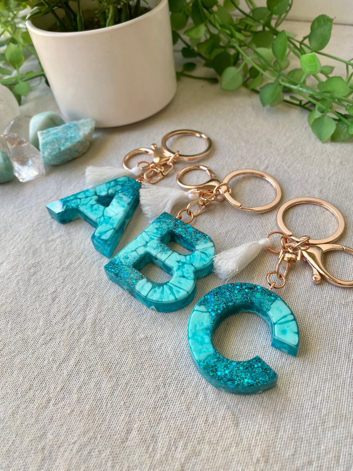 LOVE LETTERS - alphabet keyrings - TEAL