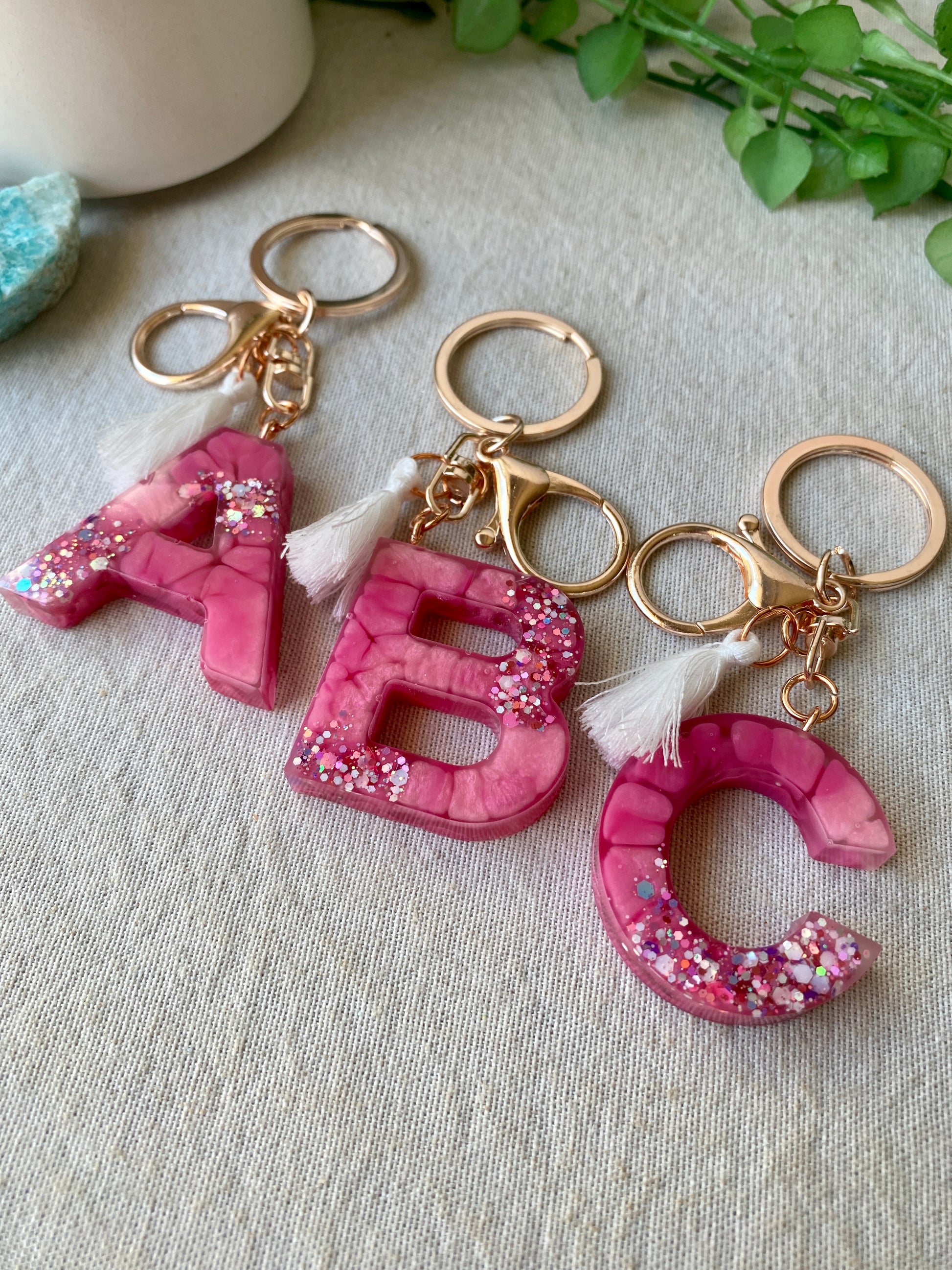 Pink Letter Resin Keyring Glitter Resina Keychain Y Letter Pink