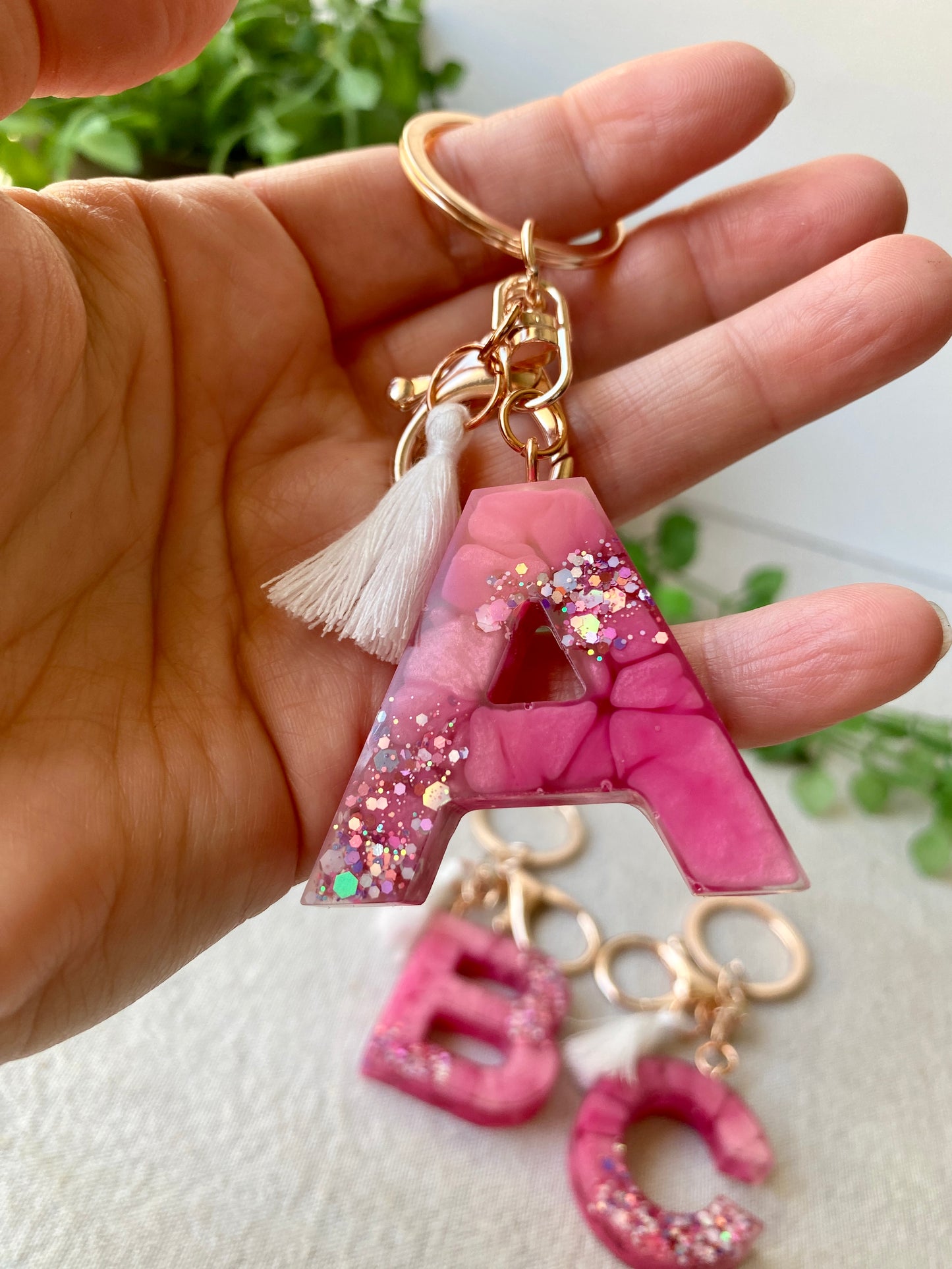 LOVE LETTERS - alphabet keyrings - PINK