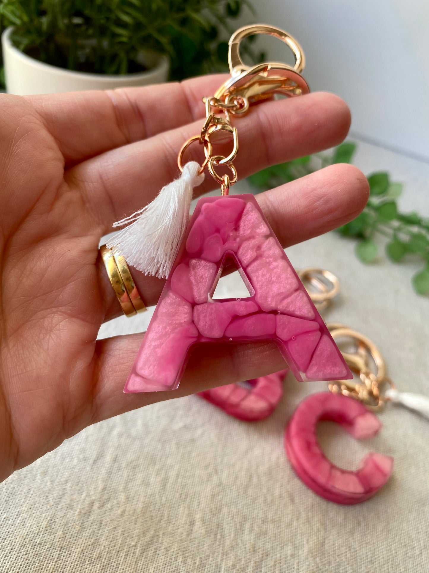 LOVE LETTERS - alphabet keyrings - PINK