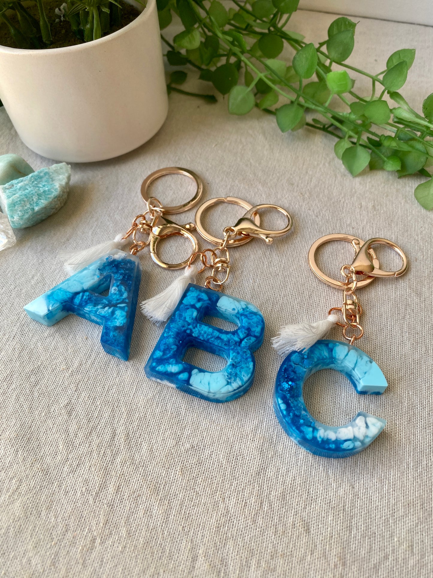 LOVE LETTERS - alphabet keyrings - BLUE