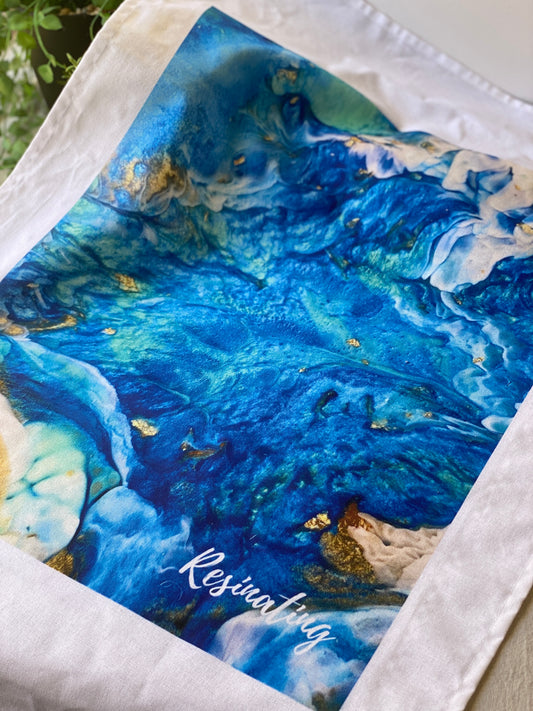 Resin art tea towel - blue resin art