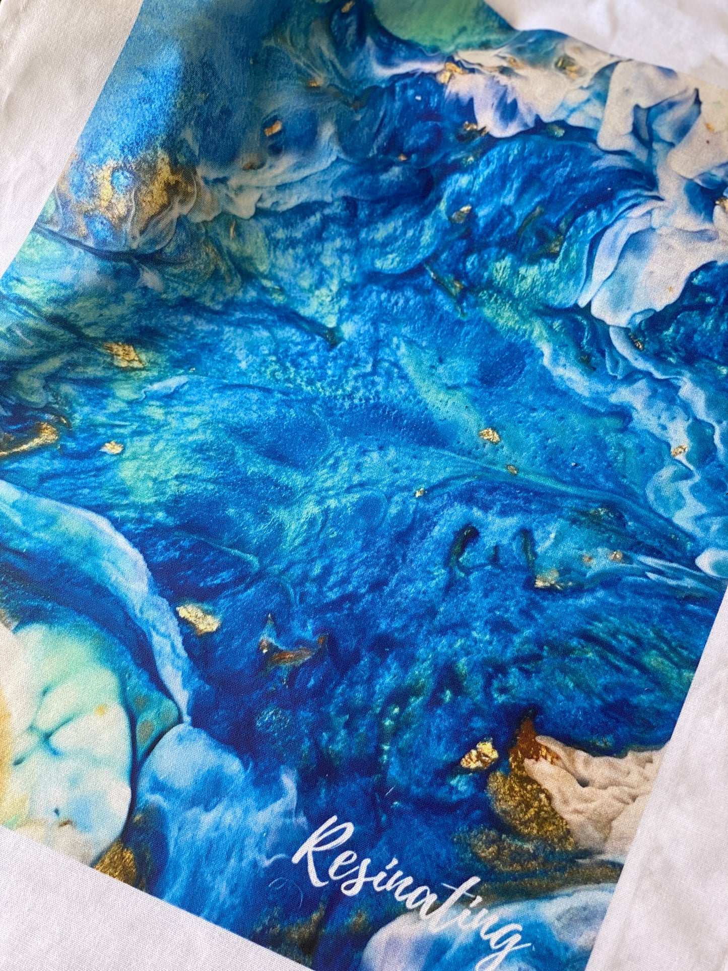 Resin art tea towel - blue resin art