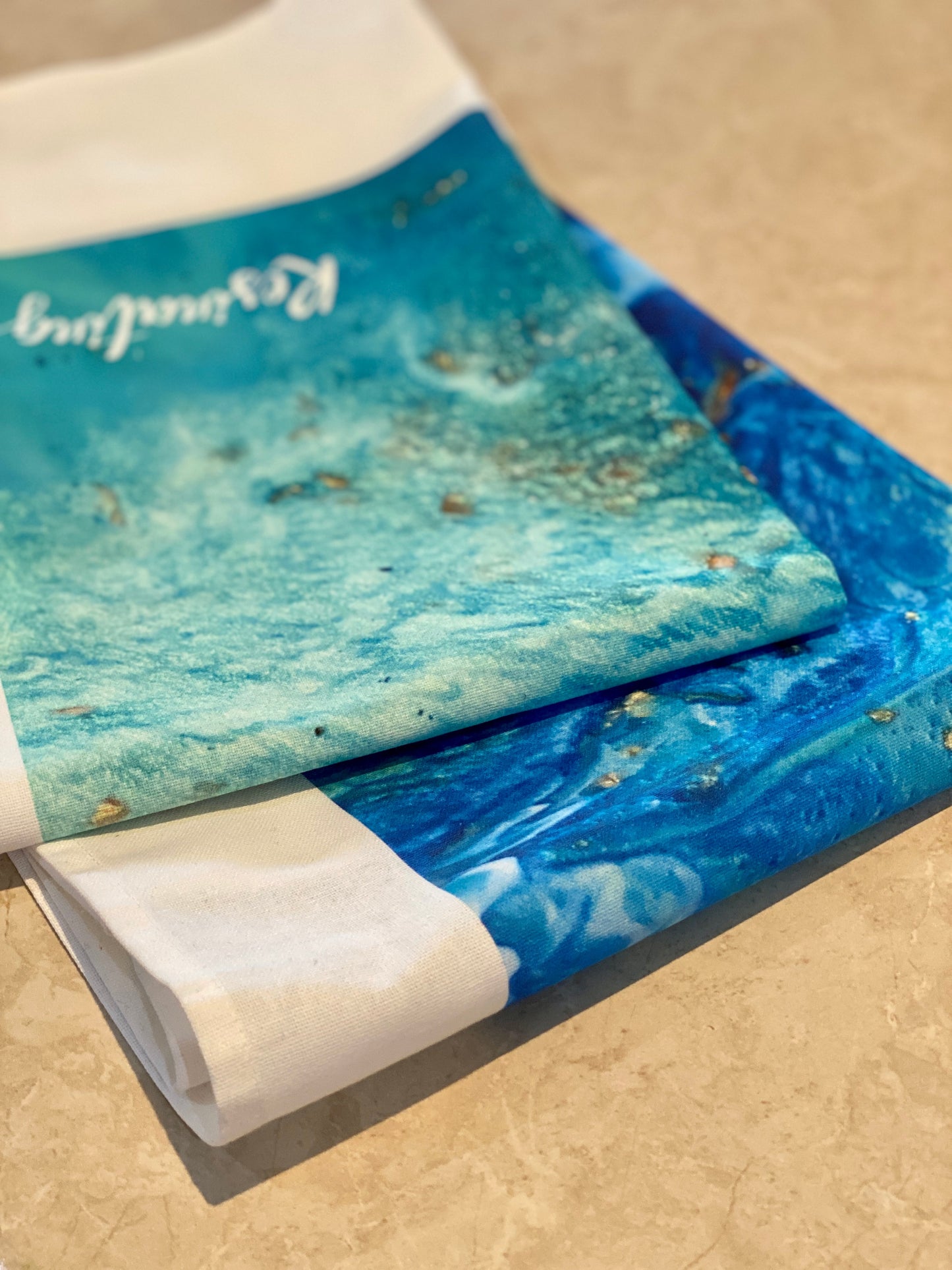 Resin art tea towel - blue resin art