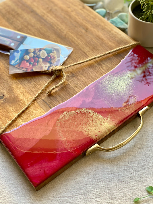 SERVING BOARD - large metallic red and gold board with two FREE matching knives - ready to post