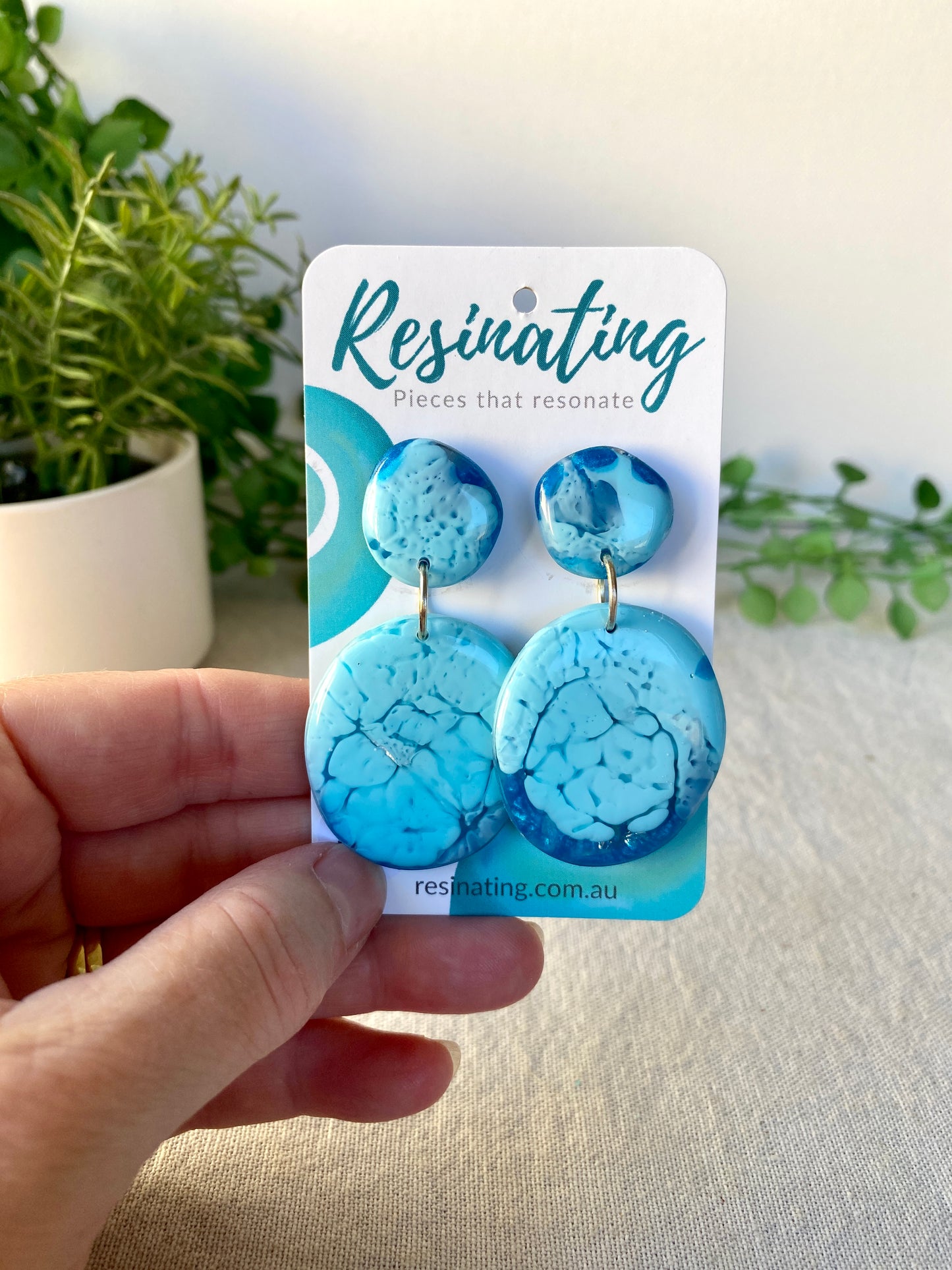 Sky blue dangles - hand cast resin dangle earrings - READY TO POST