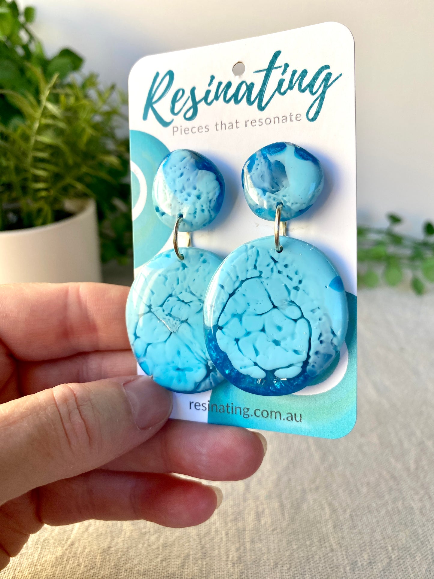 Sky blue dangles - hand cast resin dangle earrings - READY TO POST