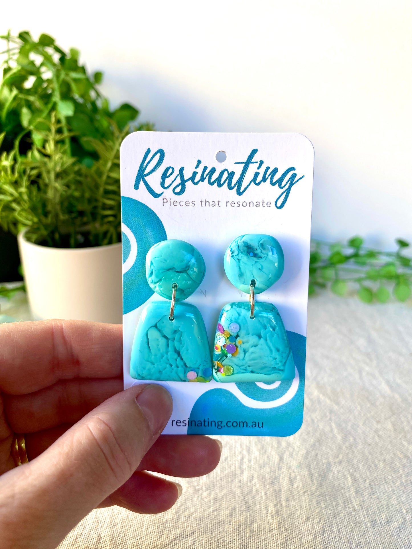 Aqua dangles - hand cast resin dangle earrings - READY TO POST