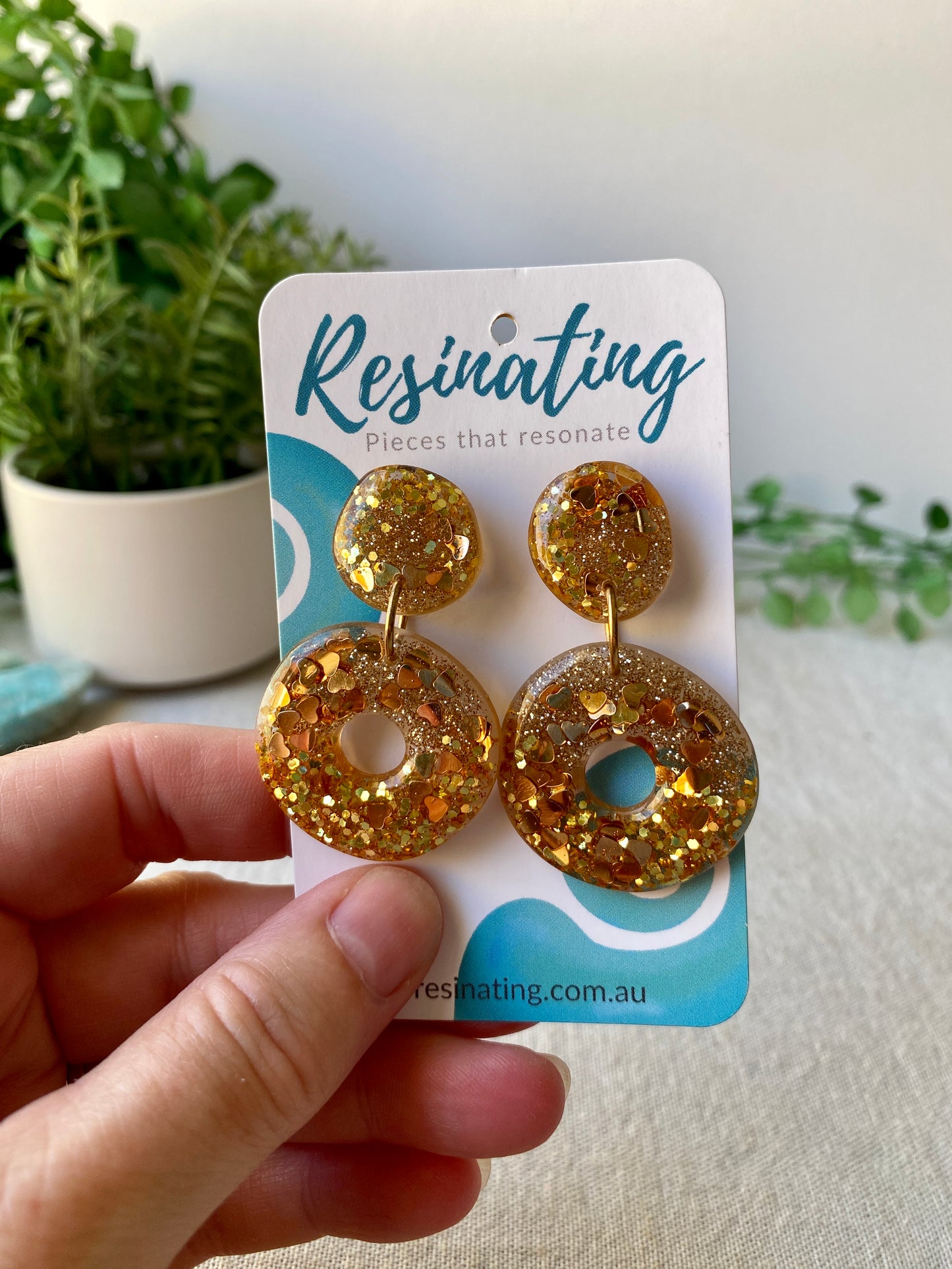 Rose gold glitter dangles - hand cast resin dangle earrings - READY TO POST