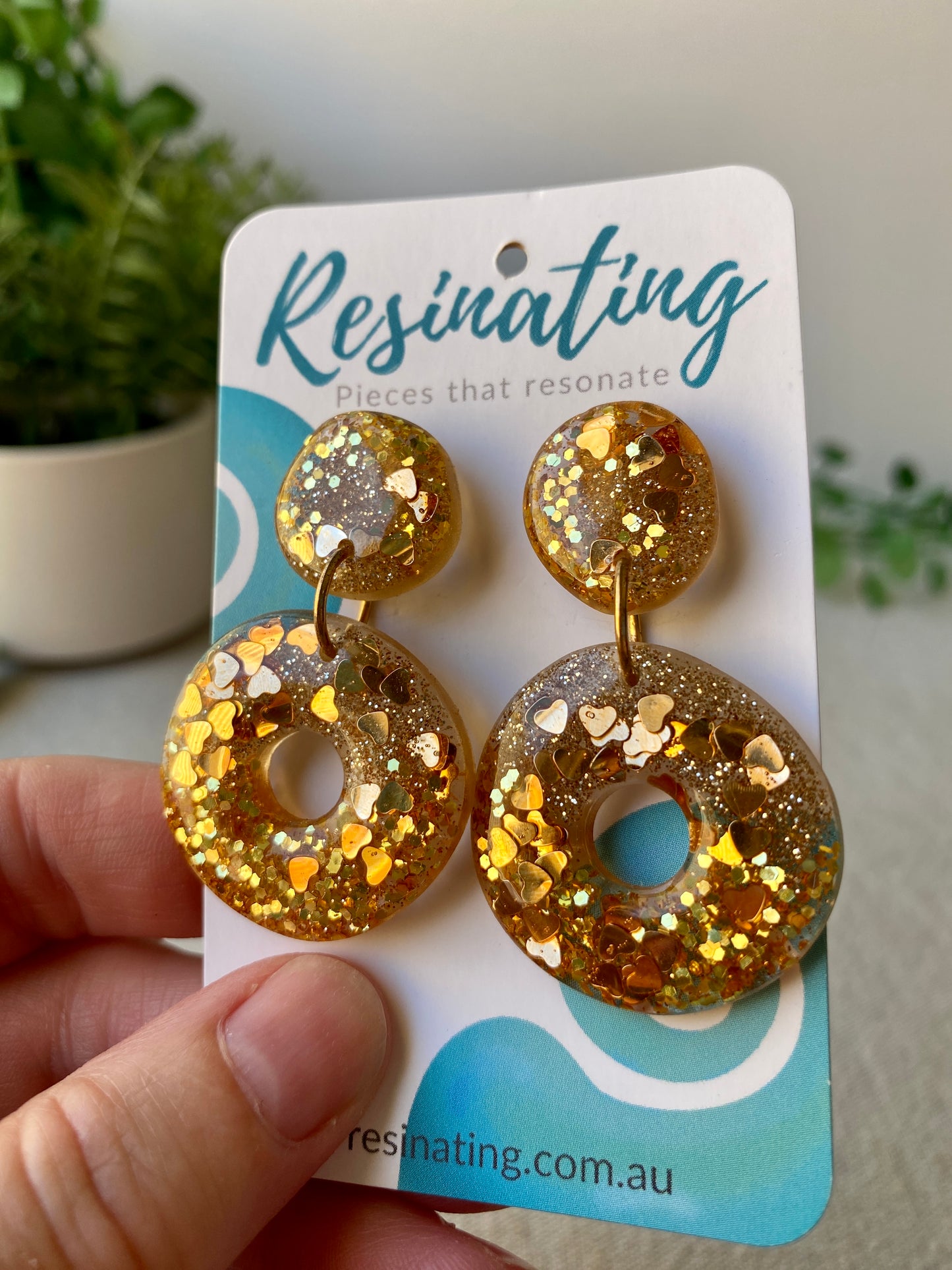 Rose gold glitter dangles - hand cast resin dangle earrings - READY TO POST