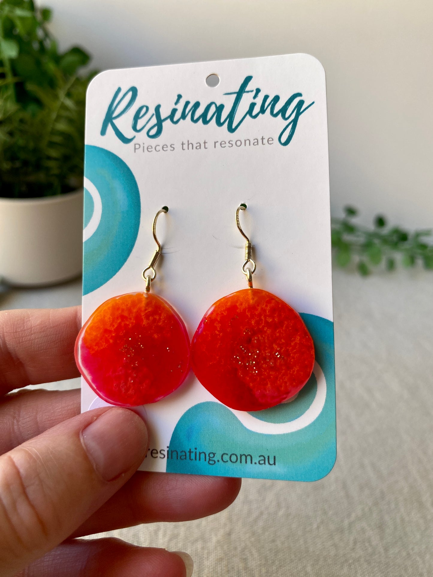 Hot pink and orange dangles - hand cast resin dangle earrings - READY TO POST