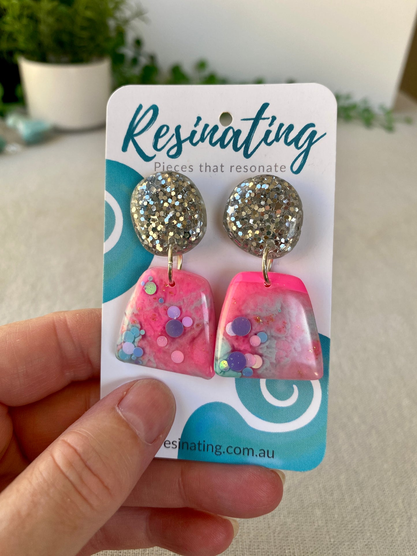 Strawberry pink dangles - hand cast resin dangle earrings - READY TO POST