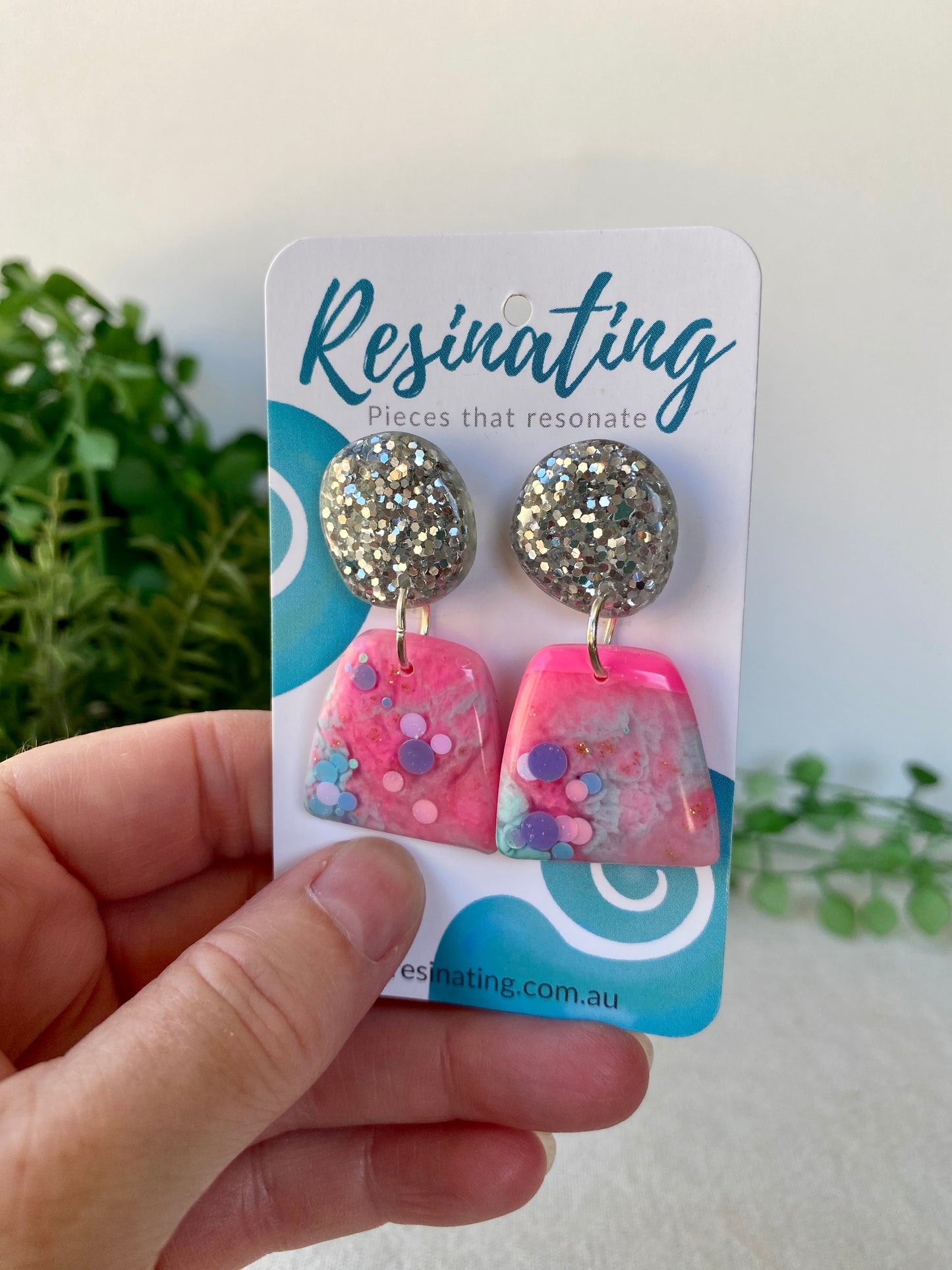 Strawberry pink dangles - hand cast resin dangle earrings - READY TO POST