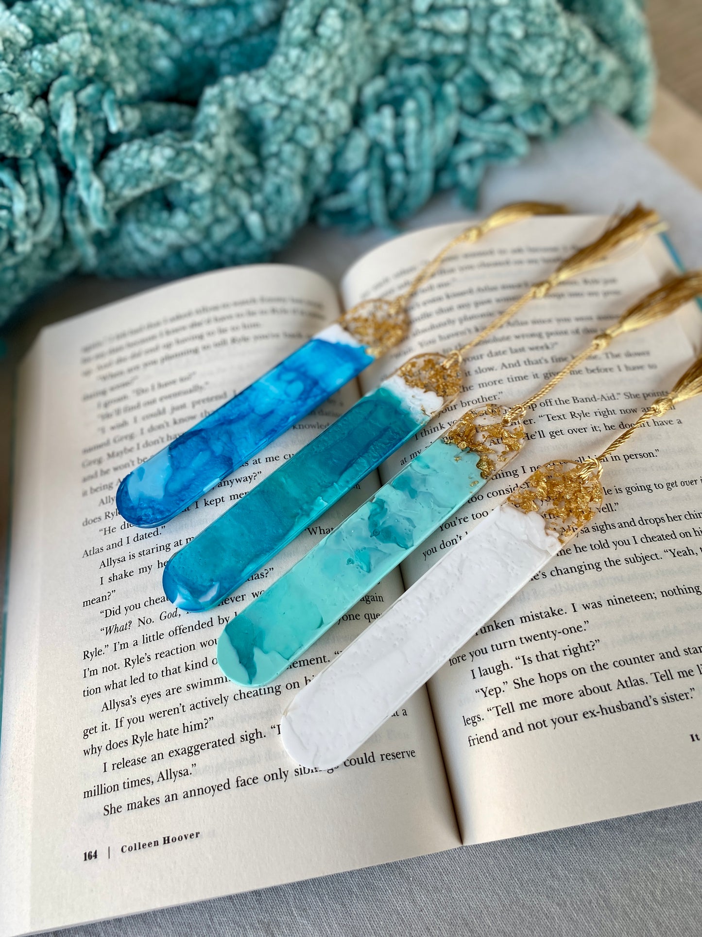 BOOKMARK - created in blue resin with gold flakes