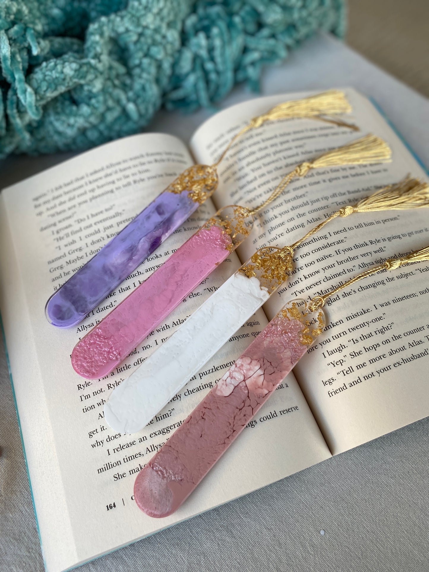 BOOKMARK - created in pink resin with gold flakes
