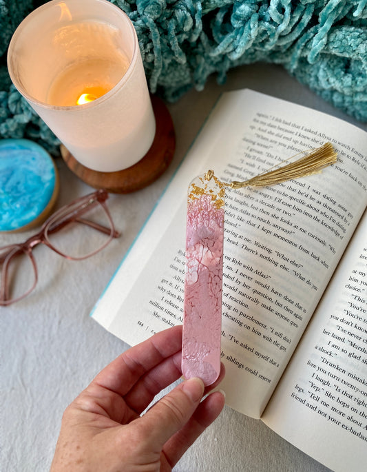 BOOKMARK - created in blush pink resin with gold flakes