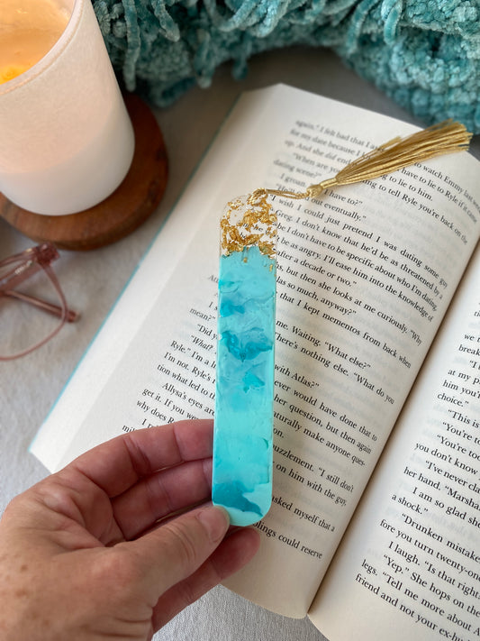 BOOKMARK - created in seafoam resin with gold flakes