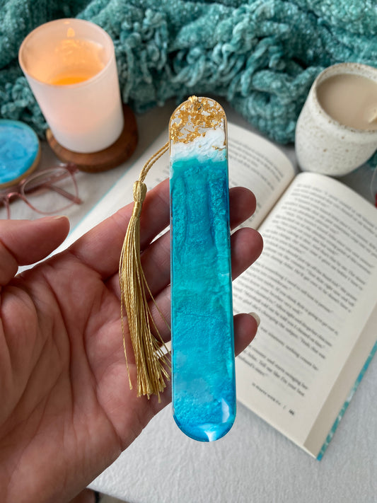 BOOKMARK - created in teal resin with gold flakes