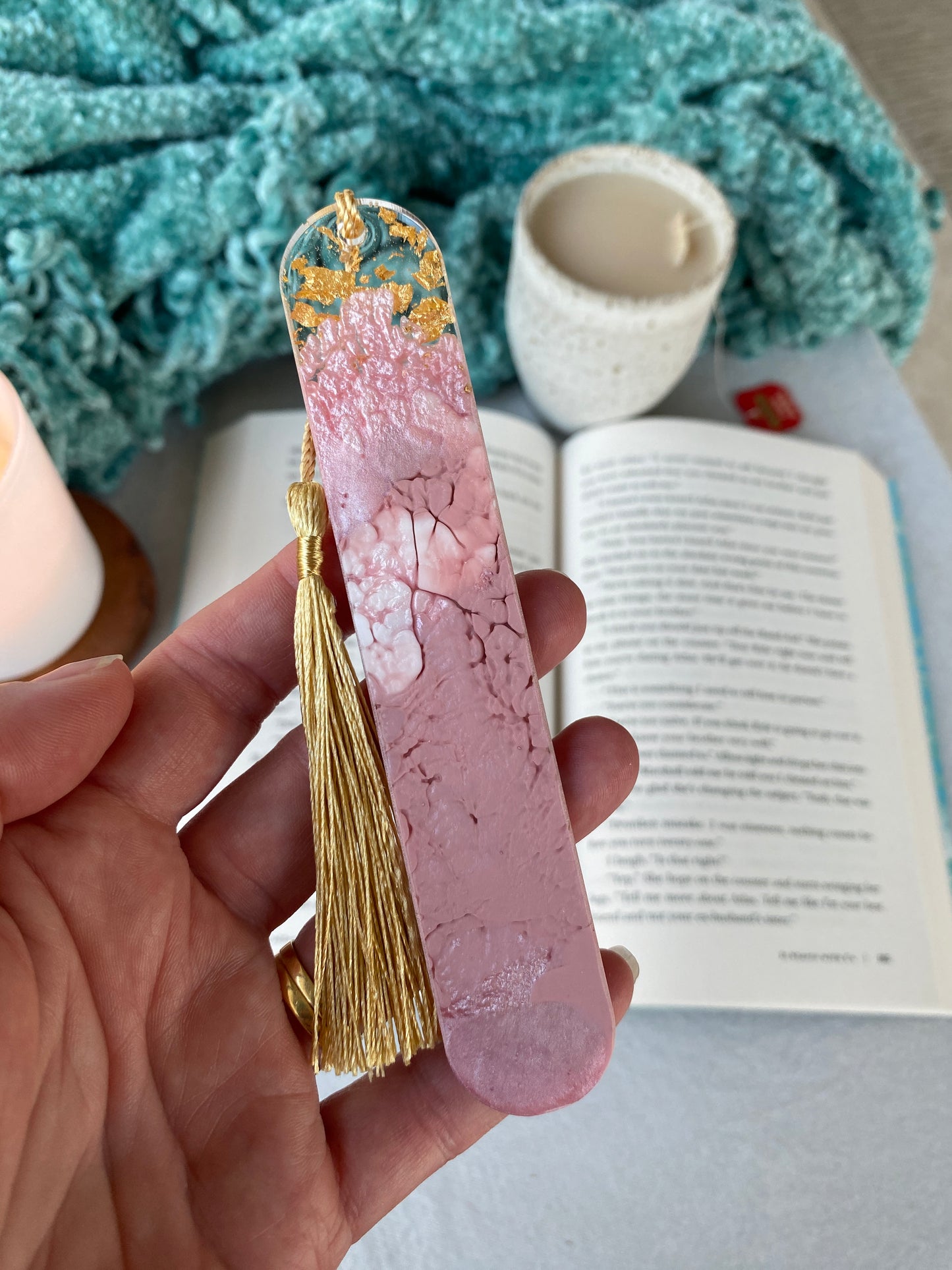 BOOKMARK - created in blush pink resin with gold flakes