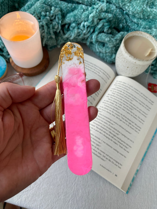 BOOKMARK - created in Barbie pink resin with gold flakes