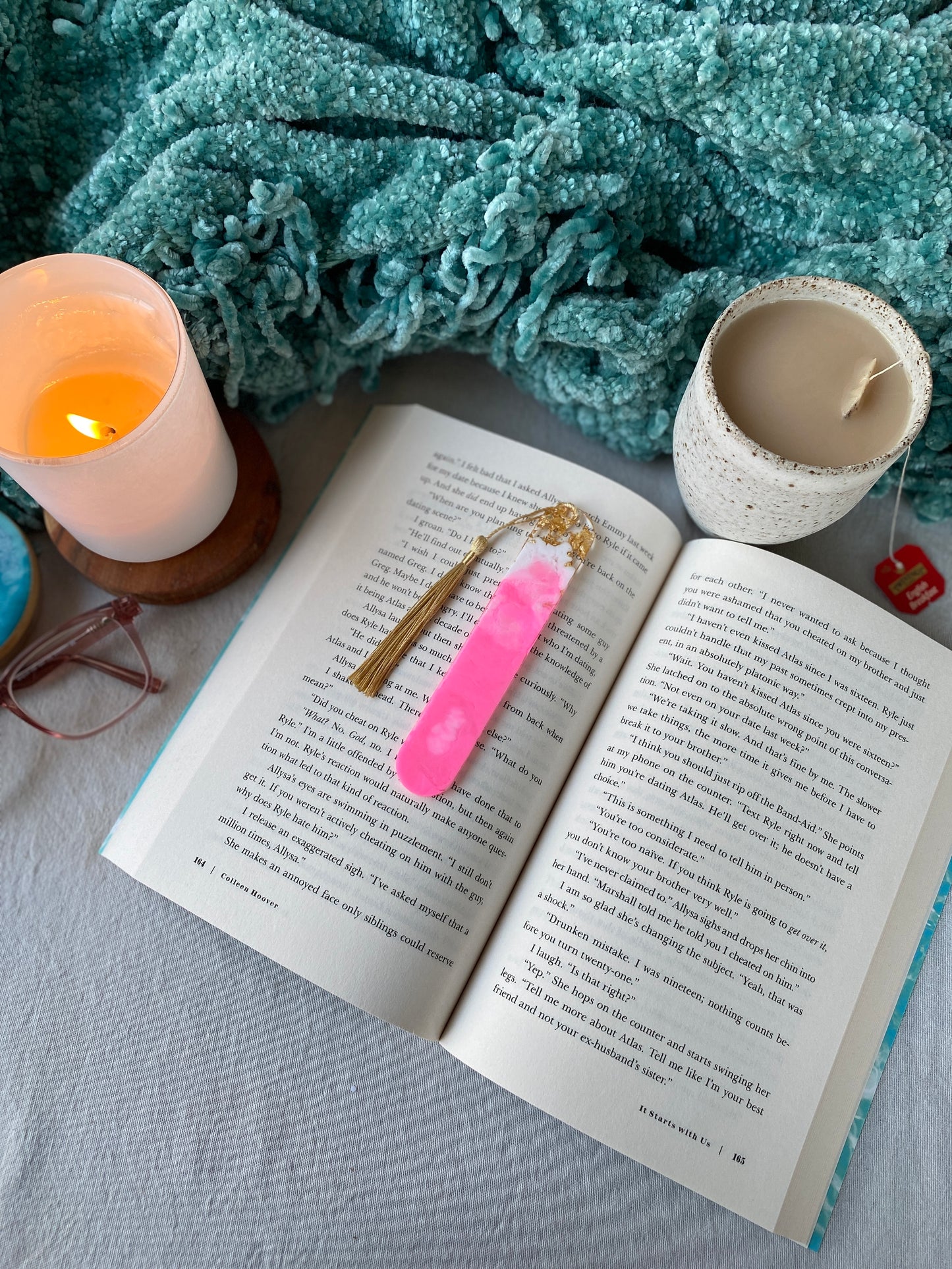 BOOKMARK - created in Barbie pink resin with gold flakes