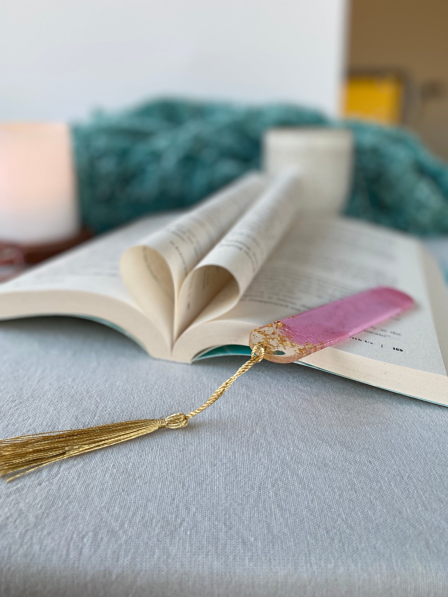 BOOKMARK - created in blush pink resin with gold flakes