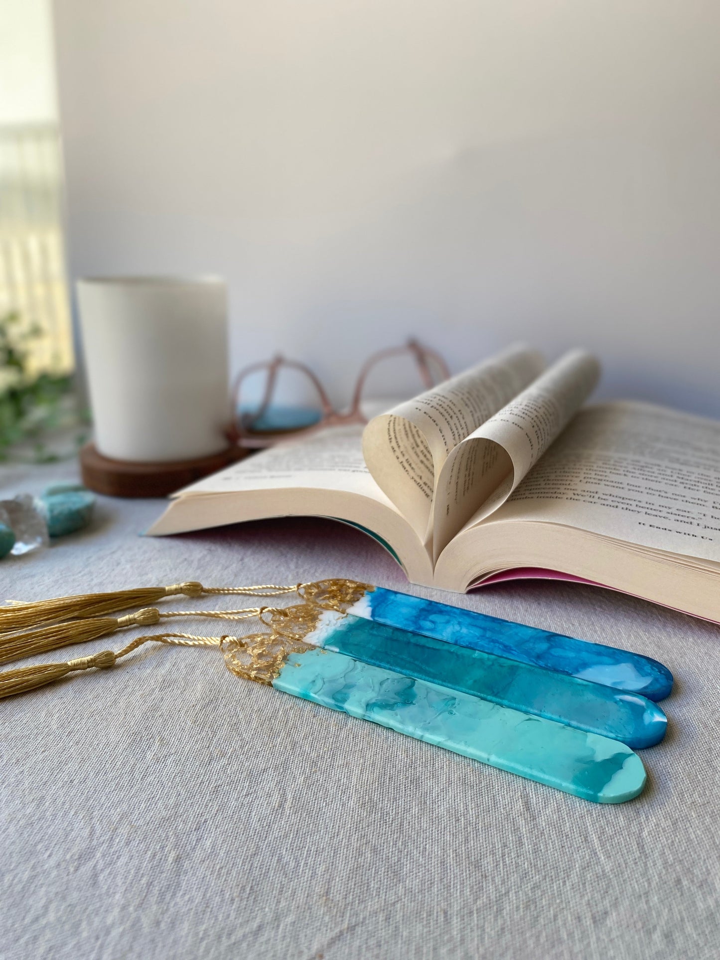 BOOKMARK - created in seafoam resin with gold flakes