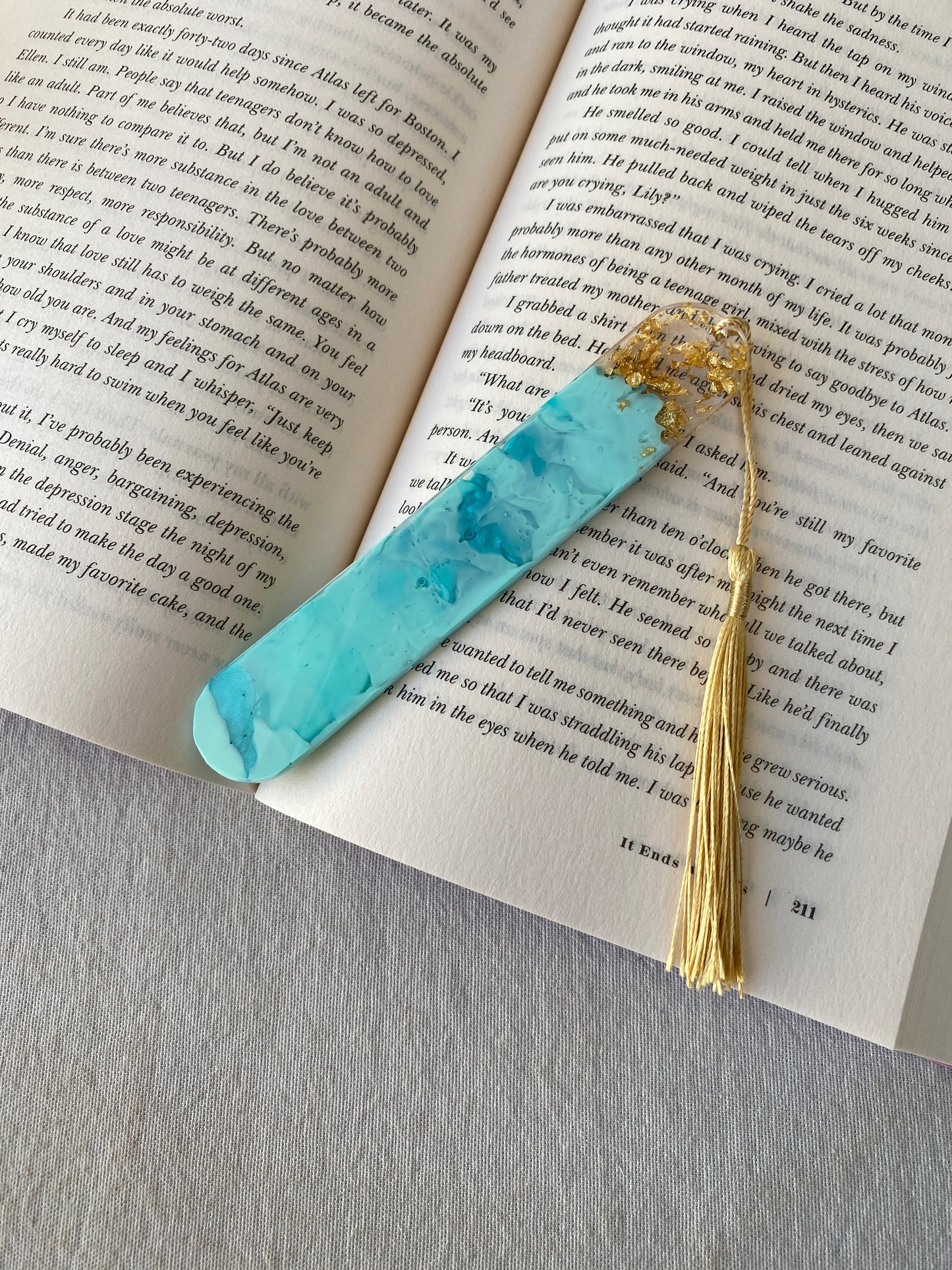 BOOKMARK - created in seafoam resin with gold flakes