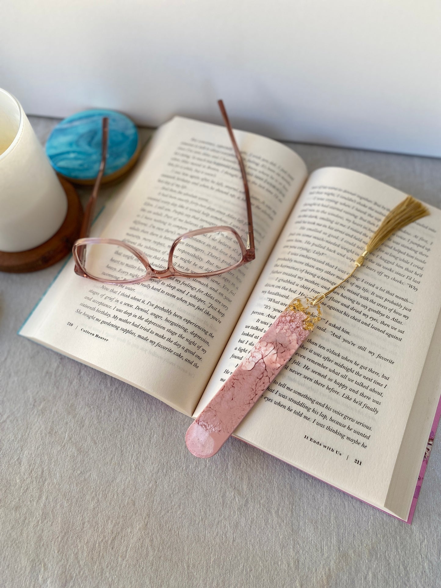 BOOKMARK - created in blush pink resin with gold flakes