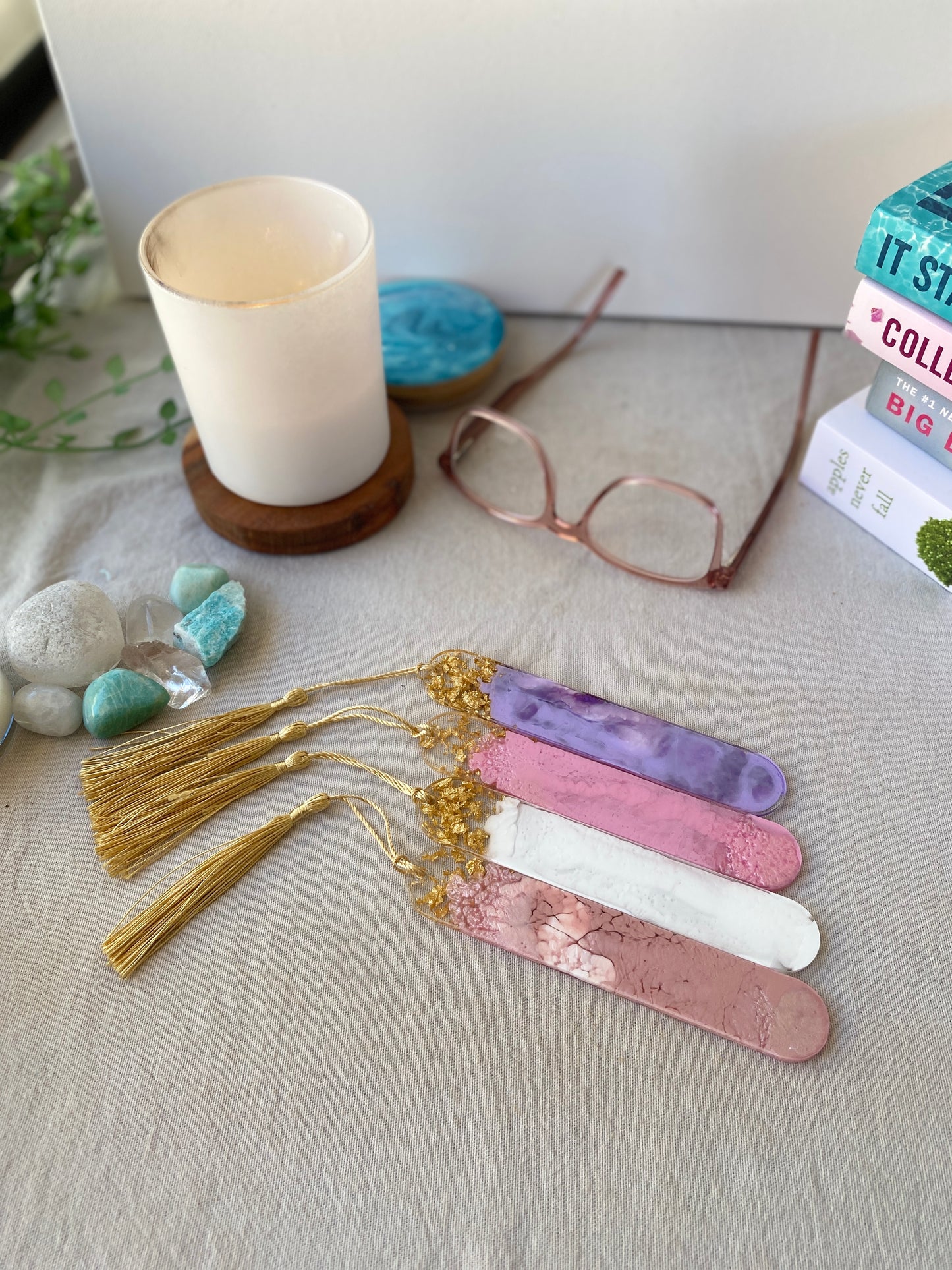 BOOKMARK - created in blush pink resin with gold flakes