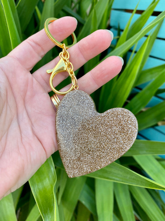 Heart keyring - fine gold glitter - READY TO SHIP