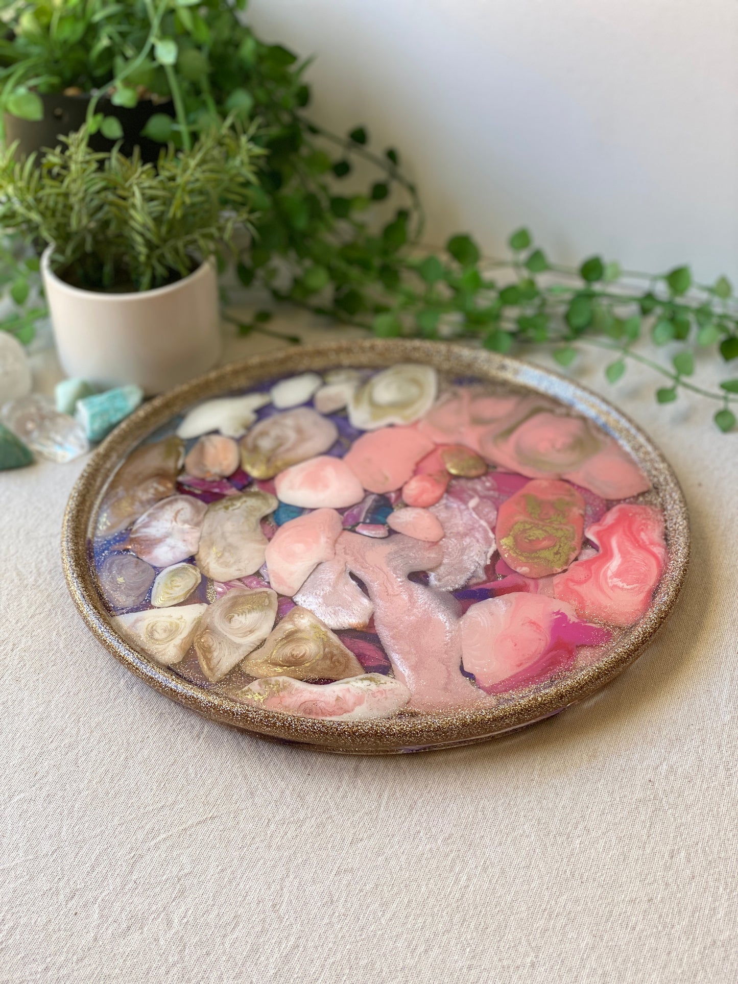 Confetti tray - Unique resin art tray - upcycled resin pieces, pinks - READY TO POST