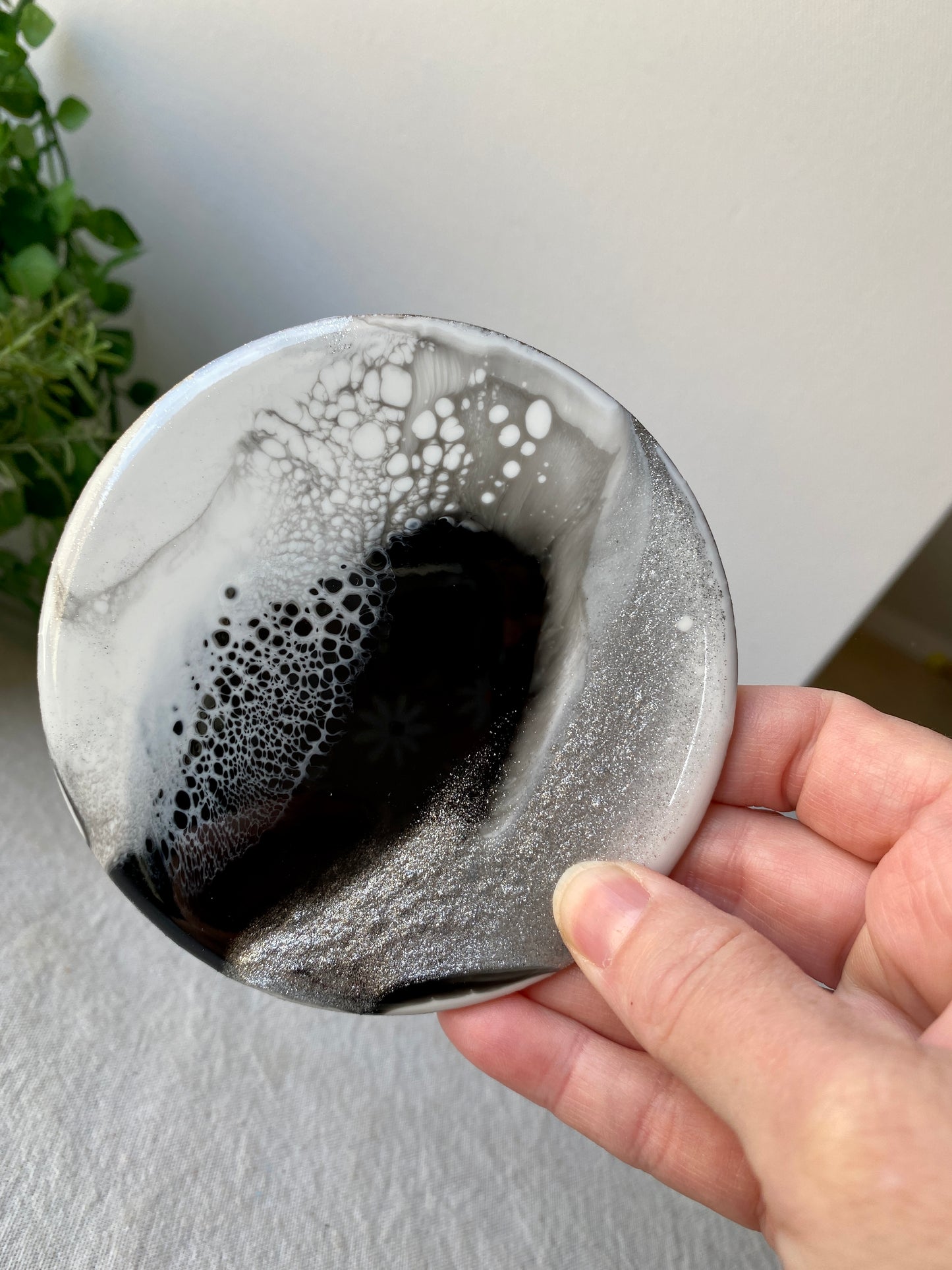 Resin art coasters - black, white and silver, set of 4 - READY TO POST