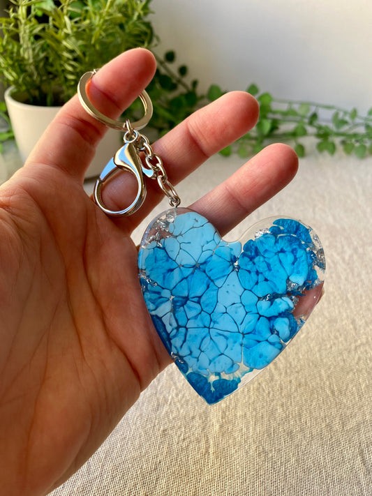 Heart keyring - coastal blues with silver flakes - READY TO SHIP