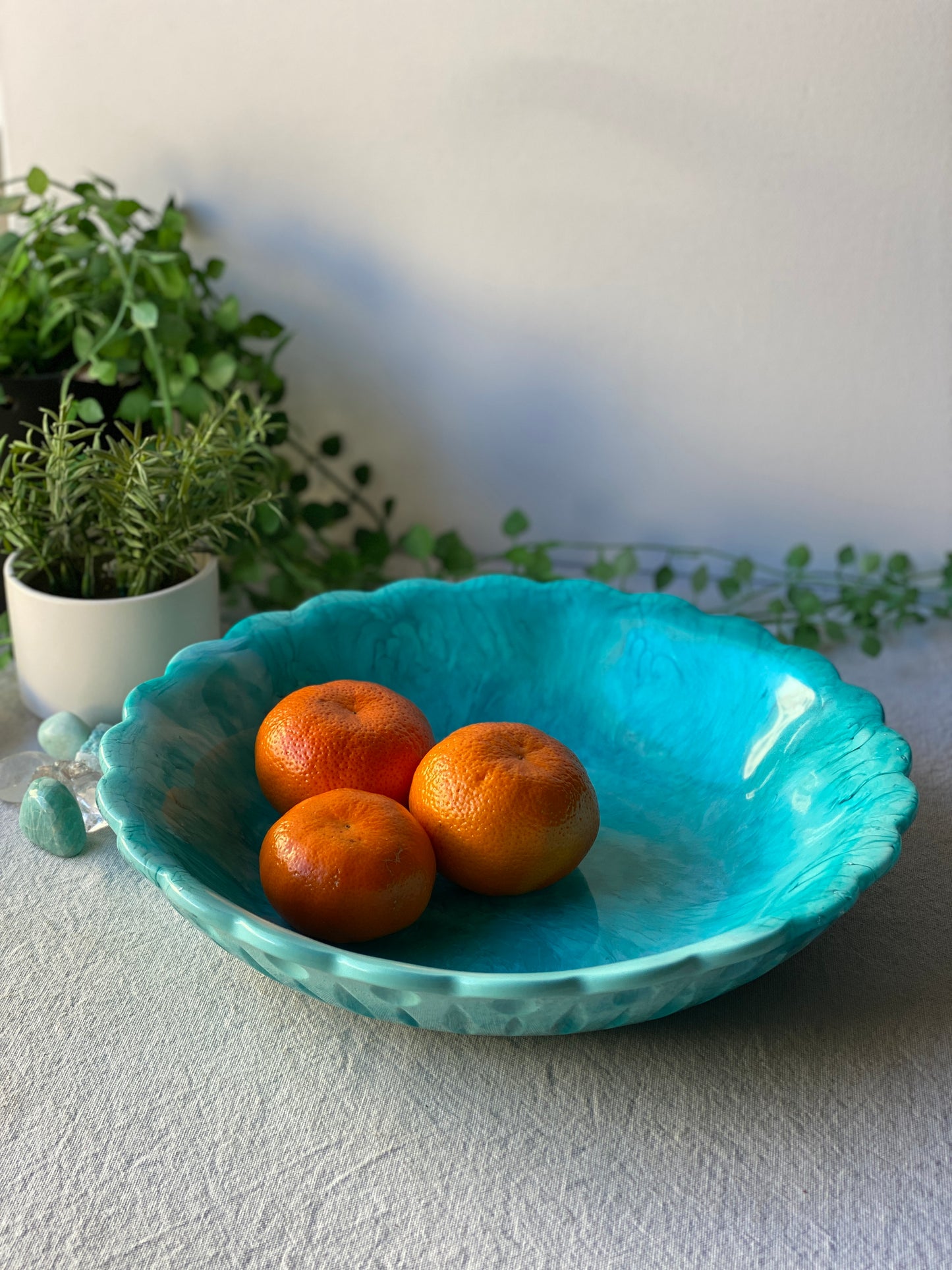 FRUIT BOWL - amazing aqua and teal large resin bowl - READY TO POST
