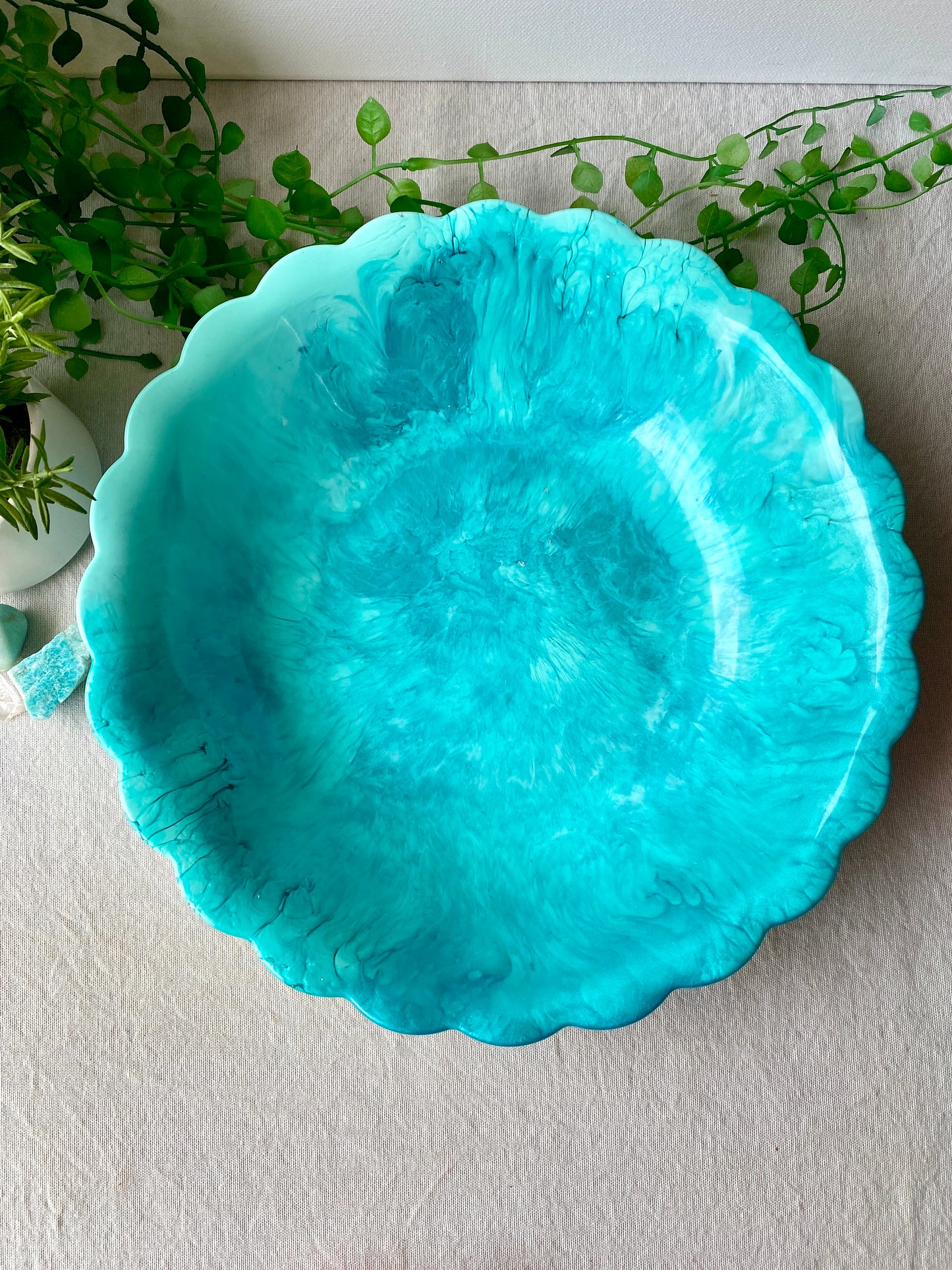 FRUIT BOWL - amazing aqua and teal large resin bowl - READY TO POST