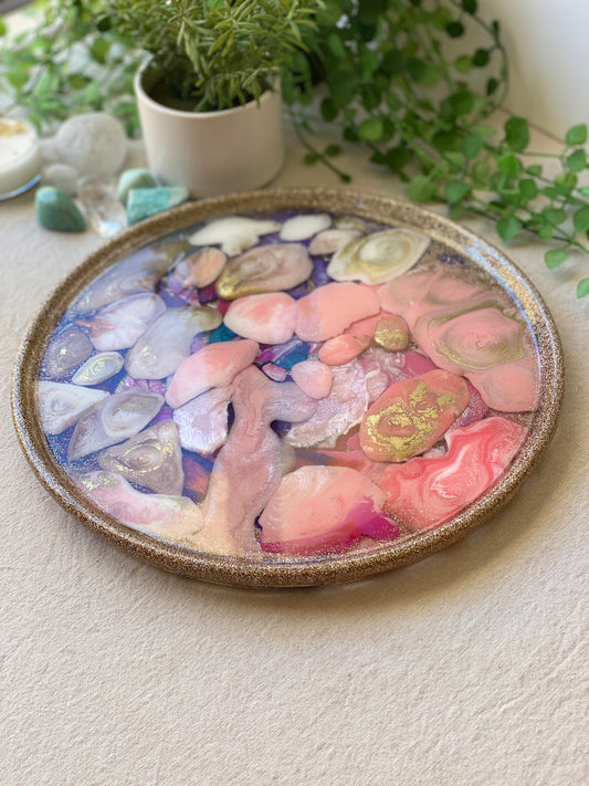 Confetti tray - Unique resin art tray - upcycled resin pieces, pinks - READY TO POST