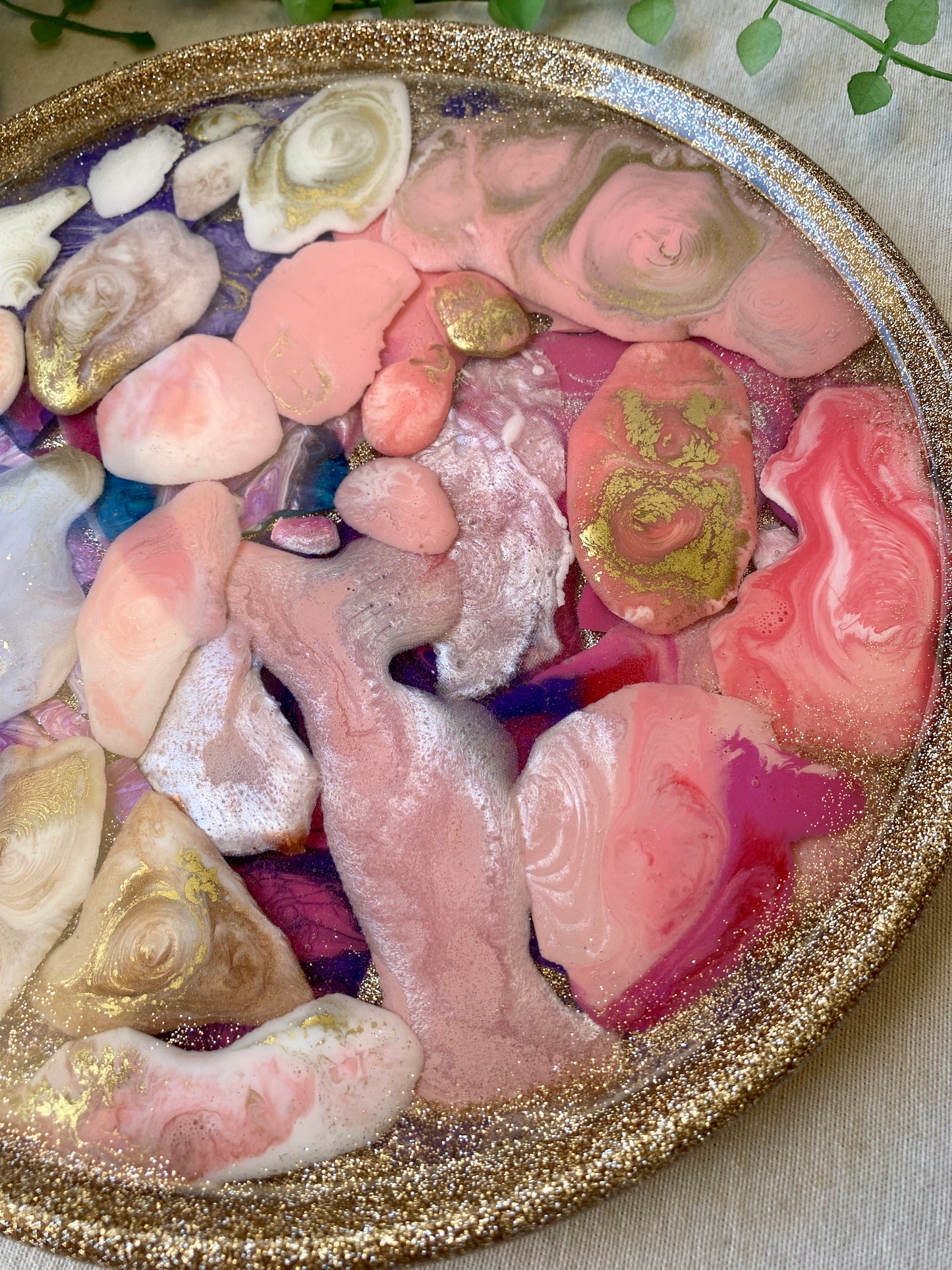 Confetti tray - Unique resin art tray - upcycled resin pieces, pinks - READY TO POST