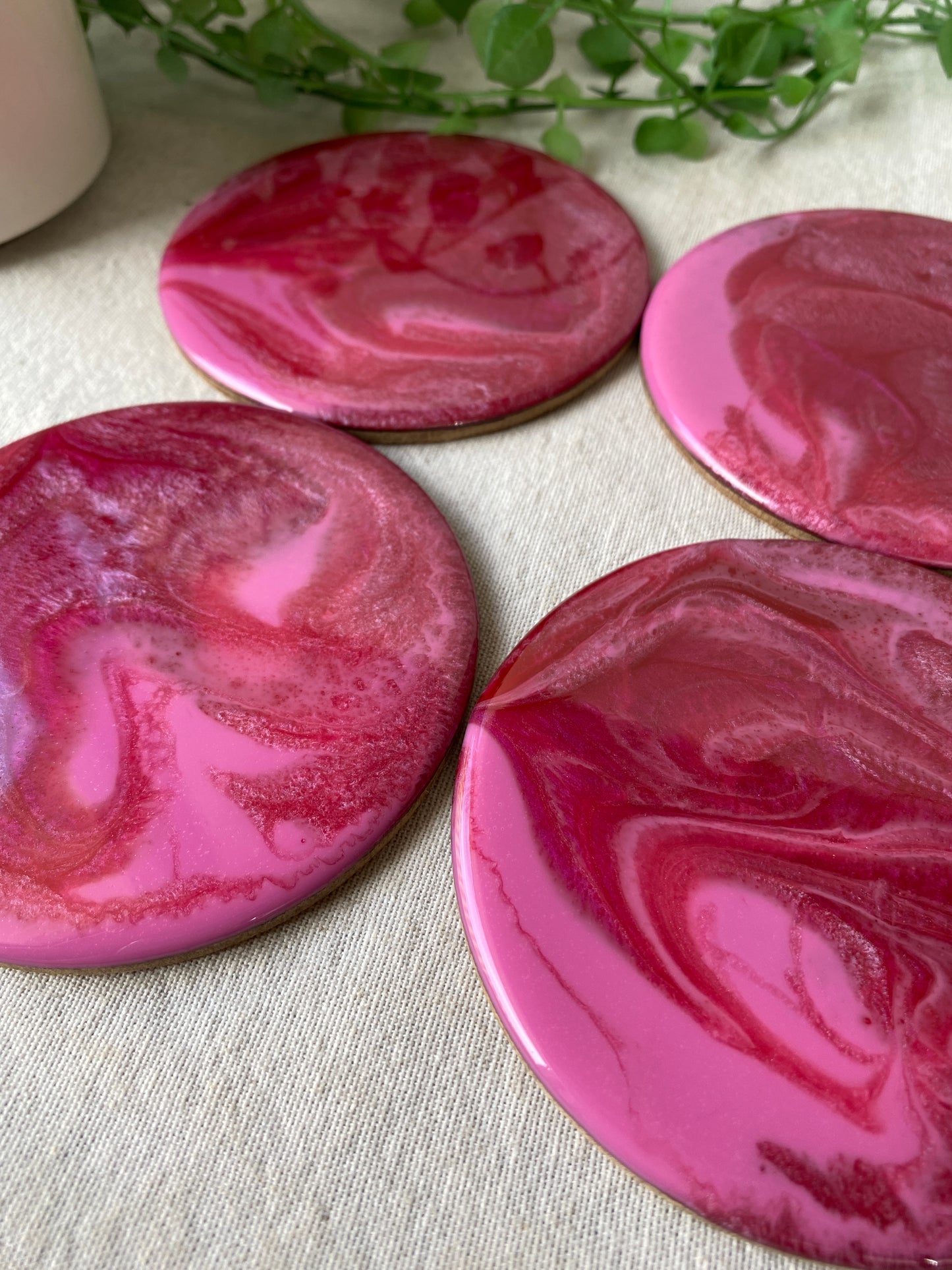 Resin art coasters - raspberry pink, set of 4 - READY TO POST