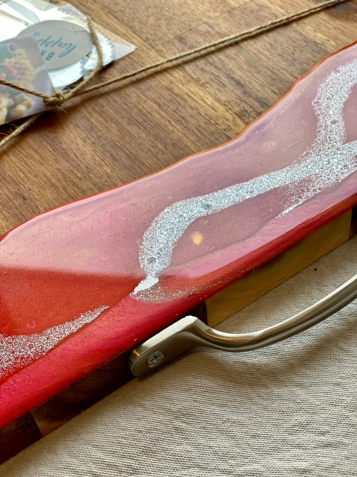 SERVING BOARD - coral, pink and silver with two FREE matching knives - READY TO POST